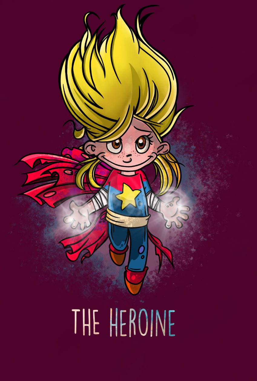 The Heroine — cartoon character design by children's book illustrator Andrew Tynan