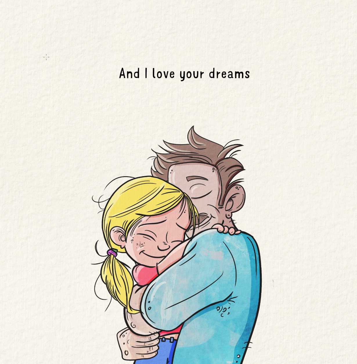 Dad and daughter hug — heartwarming picture book illustration by Andrew Tynan