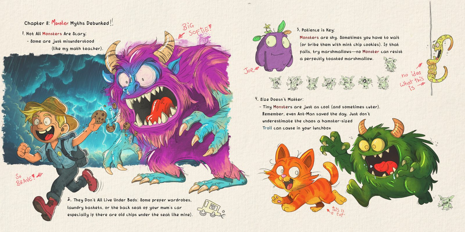 Monster Myths Debunked (variant spread) — Monster Hunter Guidebook by Andrew Tynan