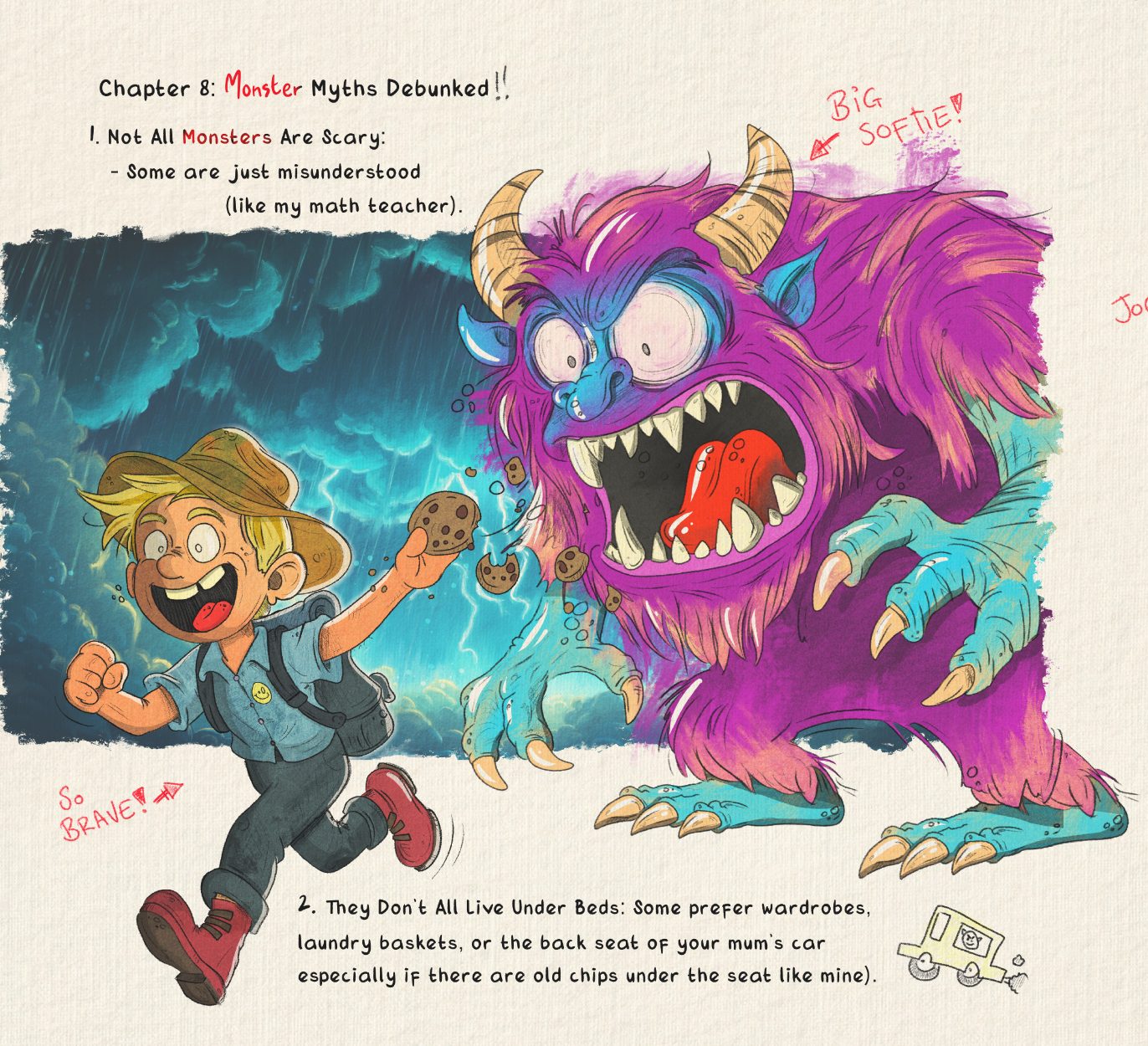 Monster Myths Debunked — funny spread from The Ultimate Monster Hunter Guidebook by Andrew Tynan